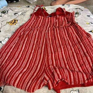 One Clothing Red Jumpsuit Vibrant Stripes